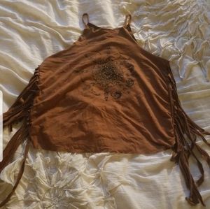 Tribal Indian Brown faux suede crop top. Size Xs